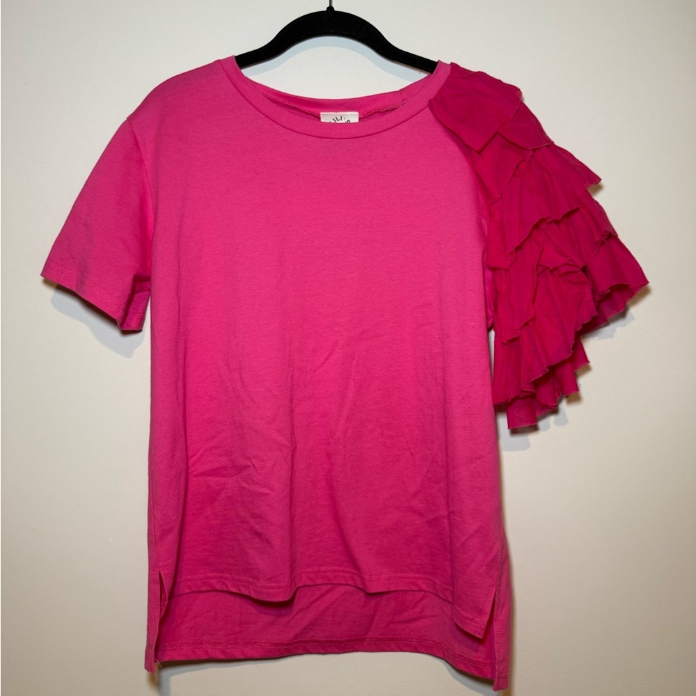 Lili sidonio Pink Ruffled Sleeve Women's Top